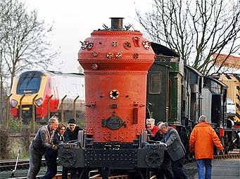 Boiler and Bogie being shunted